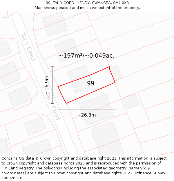 99, TAL Y COED, HENDY, SWANSEA, SA4 0XR: Plot and title map