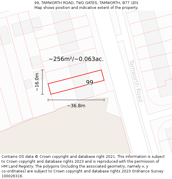 99, TAMWORTH ROAD, TWO GATES, TAMWORTH, B77 1EN: Plot and title map