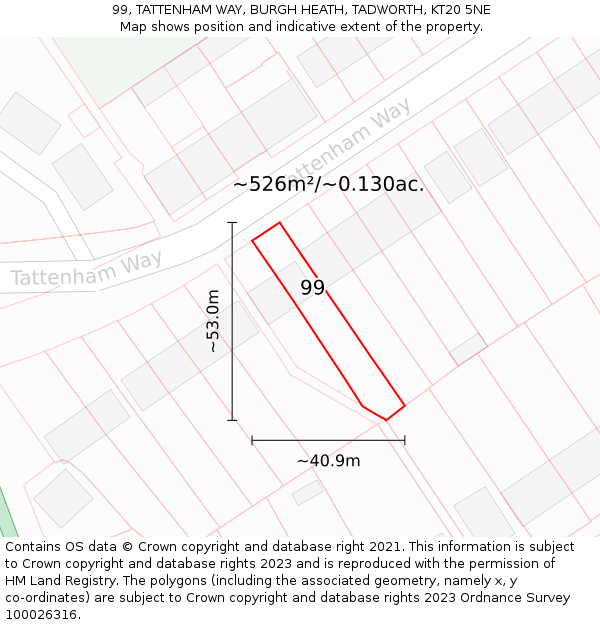 99, TATTENHAM WAY, BURGH HEATH, TADWORTH, KT20 5NE: Plot and title map