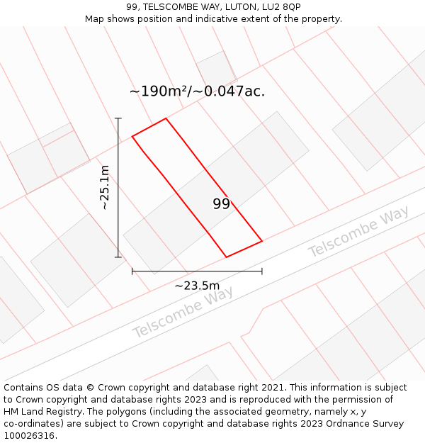 99, TELSCOMBE WAY, LUTON, LU2 8QP: Plot and title map