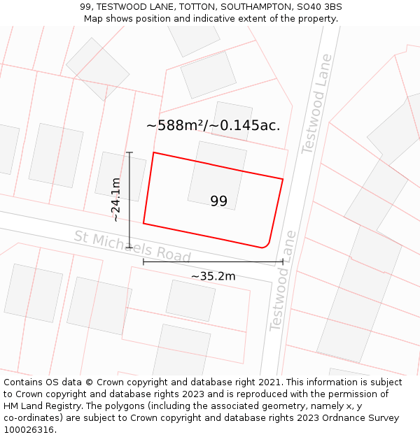 99, TESTWOOD LANE, TOTTON, SOUTHAMPTON, SO40 3BS: Plot and title map