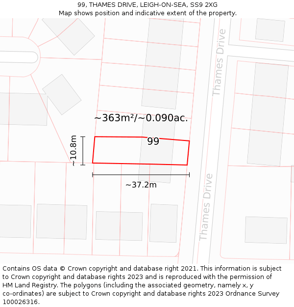 99, THAMES DRIVE, LEIGH-ON-SEA, SS9 2XG: Plot and title map