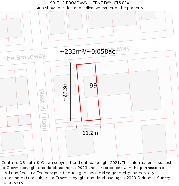 99, THE BROADWAY, HERNE BAY, CT6 8EX: Plot and title map