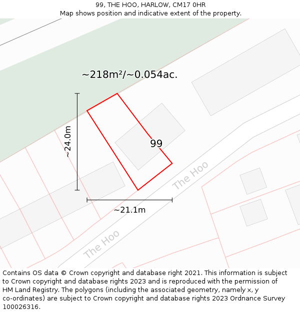 99, THE HOO, HARLOW, CM17 0HR: Plot and title map