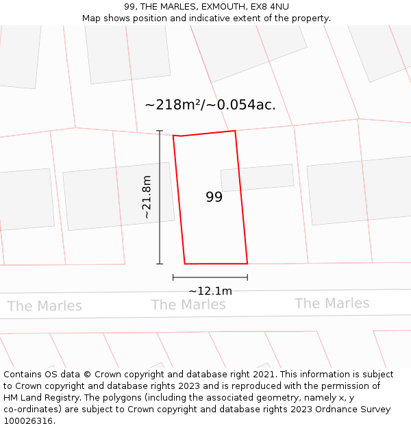 99, THE MARLES, EXMOUTH, EX8 4NU: Plot and title map