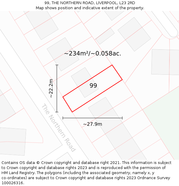 99, THE NORTHERN ROAD, LIVERPOOL, L23 2RD: Plot and title map