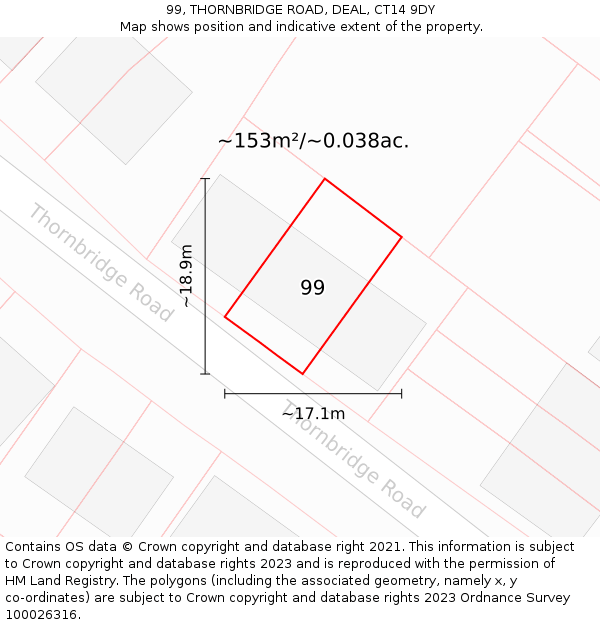 99, THORNBRIDGE ROAD, DEAL, CT14 9DY: Plot and title map