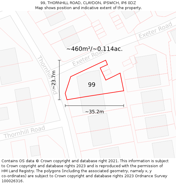 99, THORNHILL ROAD, CLAYDON, IPSWICH, IP6 0DZ: Plot and title map