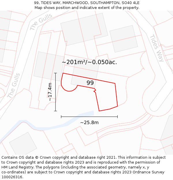 99, TIDES WAY, MARCHWOOD, SOUTHAMPTON, SO40 4LE: Plot and title map