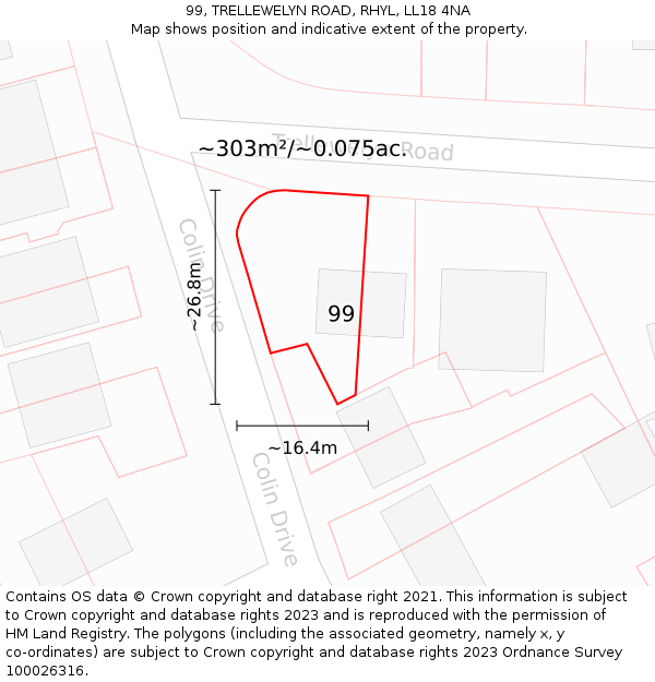 99, TRELLEWELYN ROAD, RHYL, LL18 4NA: Plot and title map