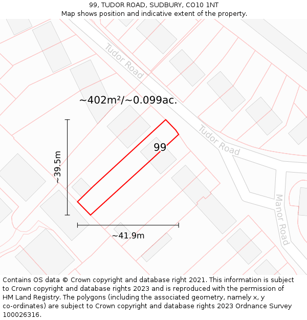 99, TUDOR ROAD, SUDBURY, CO10 1NT: Plot and title map