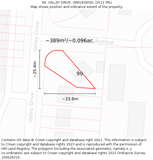 99, VALLEY DRIVE, GRAVESEND, DA12 5RU: Plot and title map
