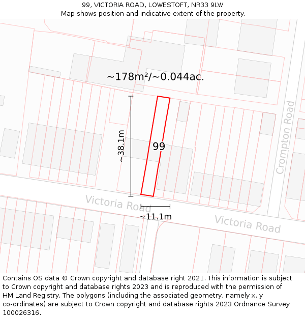 99, VICTORIA ROAD, LOWESTOFT, NR33 9LW: Plot and title map