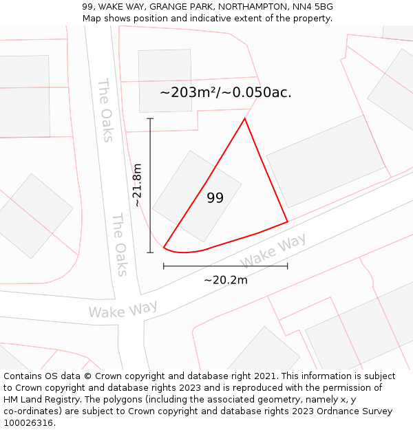 99, WAKE WAY, GRANGE PARK, NORTHAMPTON, NN4 5BG: Plot and title map