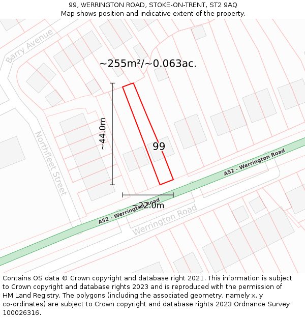 99, WERRINGTON ROAD, STOKE-ON-TRENT, ST2 9AQ: Plot and title map