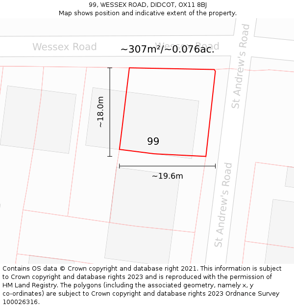 99, WESSEX ROAD, DIDCOT, OX11 8BJ: Plot and title map