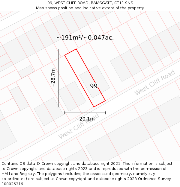 99, WEST CLIFF ROAD, RAMSGATE, CT11 9NS: Plot and title map