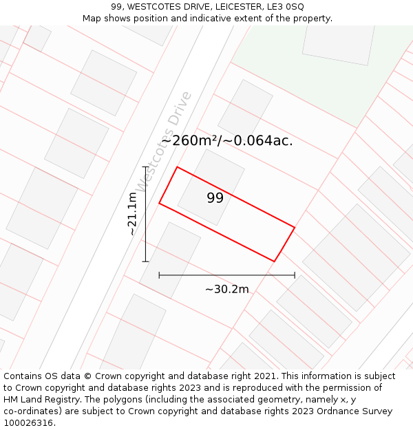 99, WESTCOTES DRIVE, LEICESTER, LE3 0SQ: Plot and title map