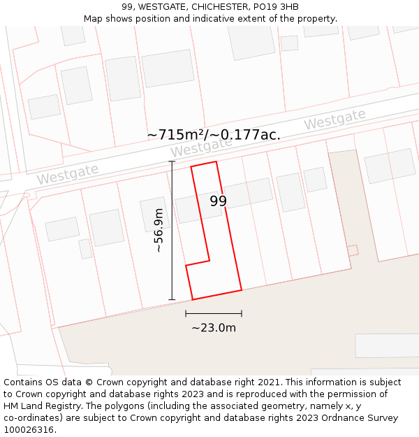 99, WESTGATE, CHICHESTER, PO19 3HB: Plot and title map