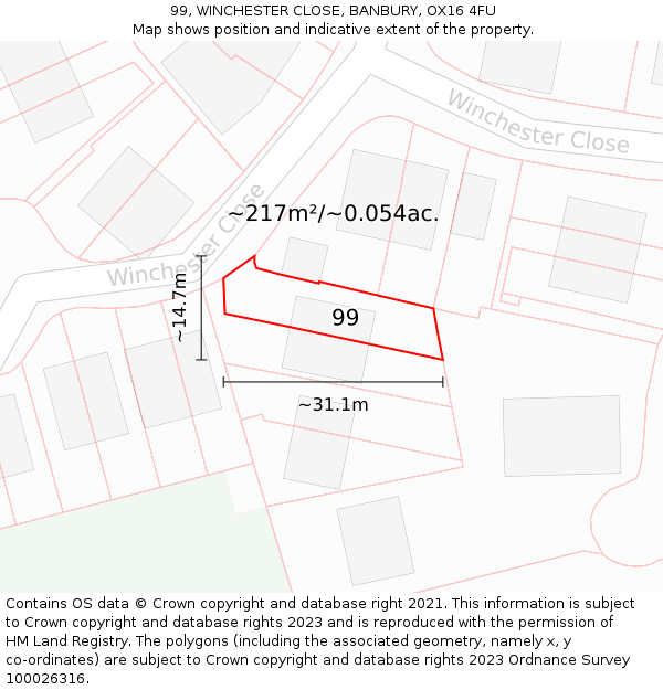 99, WINCHESTER CLOSE, BANBURY, OX16 4FU: Plot and title map