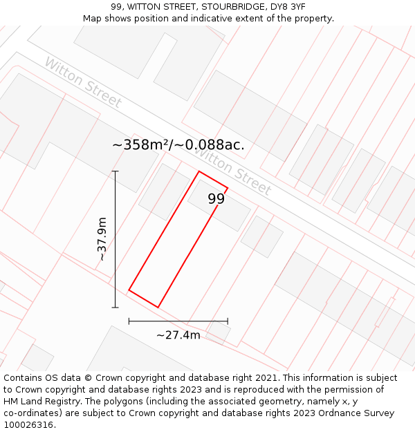 99, WITTON STREET, STOURBRIDGE, DY8 3YF: Plot and title map