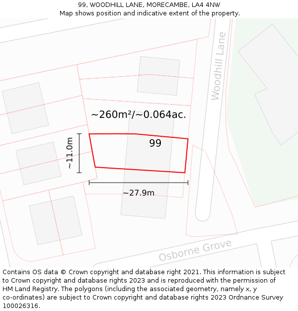 99, WOODHILL LANE, MORECAMBE, LA4 4NW: Plot and title map