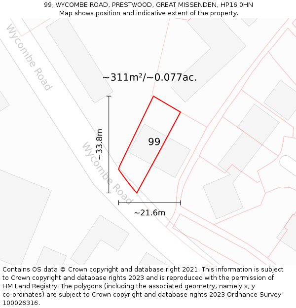 99, WYCOMBE ROAD, PRESTWOOD, GREAT MISSENDEN, HP16 0HN: Plot and title map