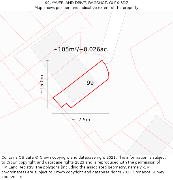 99, YAVERLAND DRIVE, BAGSHOT, GU19 5DZ: Plot and title map