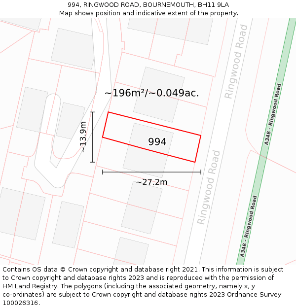 994, RINGWOOD ROAD, BOURNEMOUTH, BH11 9LA: Plot and title map