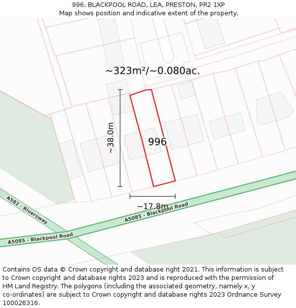 996, BLACKPOOL ROAD, LEA, PRESTON, PR2 1XP: Plot and title map