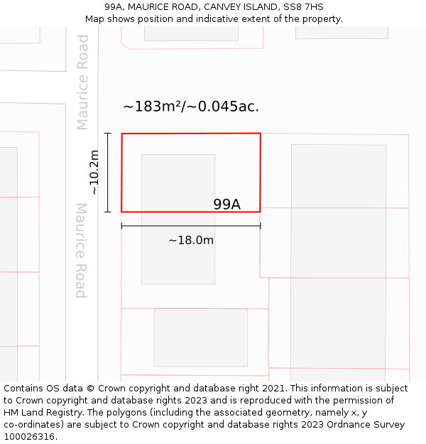 99A, MAURICE ROAD, CANVEY ISLAND, SS8 7HS: Plot and title map