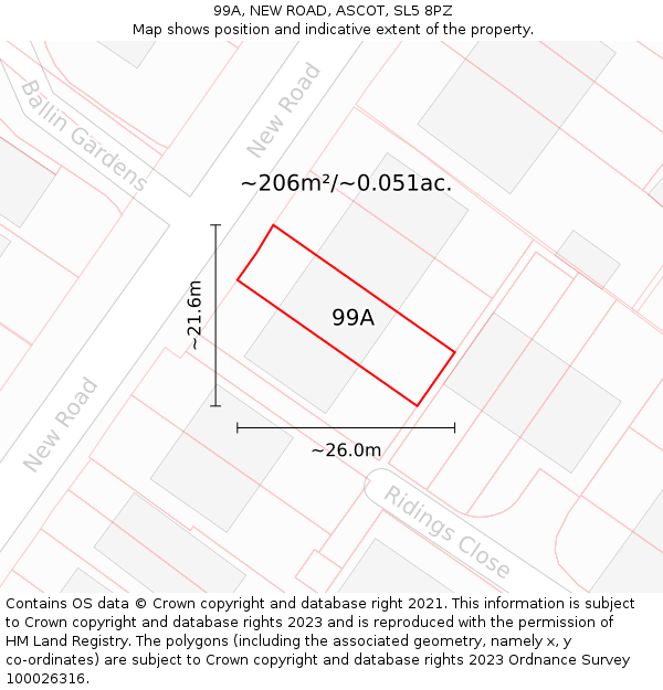 99A, NEW ROAD, ASCOT, SL5 8PZ: Plot and title map