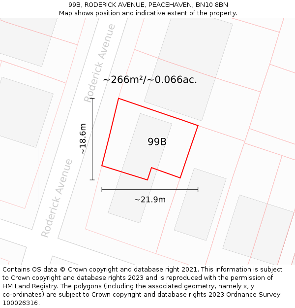 99B, RODERICK AVENUE, PEACEHAVEN, BN10 8BN: Plot and title map