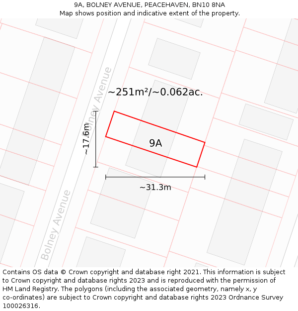 9A, BOLNEY AVENUE, PEACEHAVEN, BN10 8NA: Plot and title map