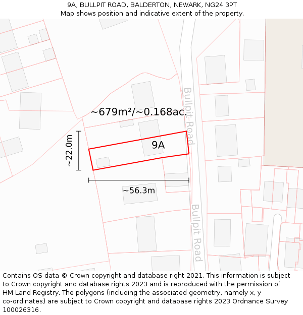 9A, BULLPIT ROAD, BALDERTON, NEWARK, NG24 3PT: Plot and title map