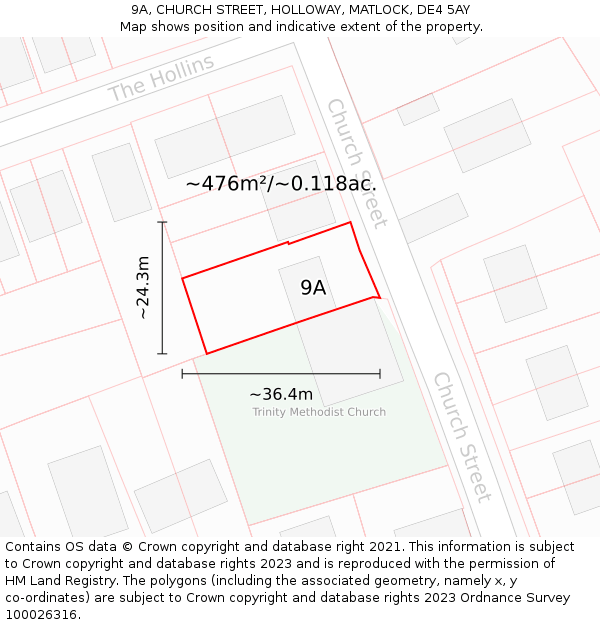 9A, CHURCH STREET, HOLLOWAY, MATLOCK, DE4 5AY: Plot and title map