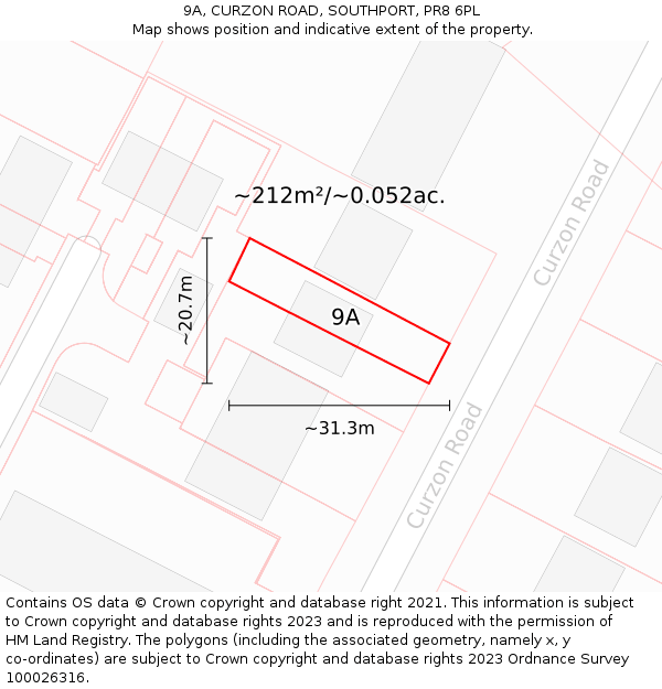 9A, CURZON ROAD, SOUTHPORT, PR8 6PL: Plot and title map