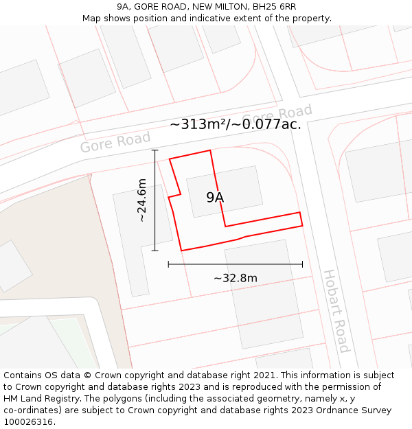 9A, GORE ROAD, NEW MILTON, BH25 6RR: Plot and title map