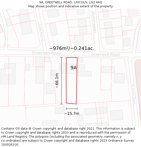 9A, GREETWELL ROAD, LINCOLN, LN2 4AQ: Plot and title map