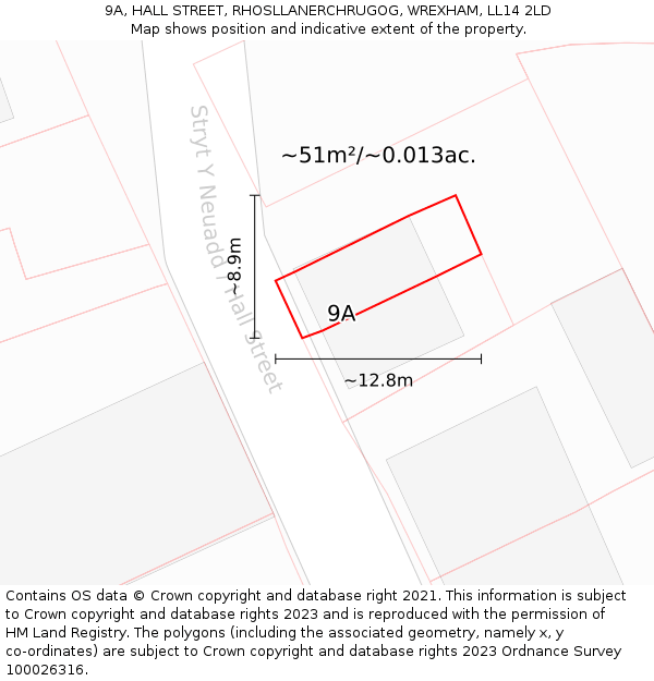 9A, HALL STREET, RHOSLLANERCHRUGOG, WREXHAM, LL14 2LD: Plot and title map