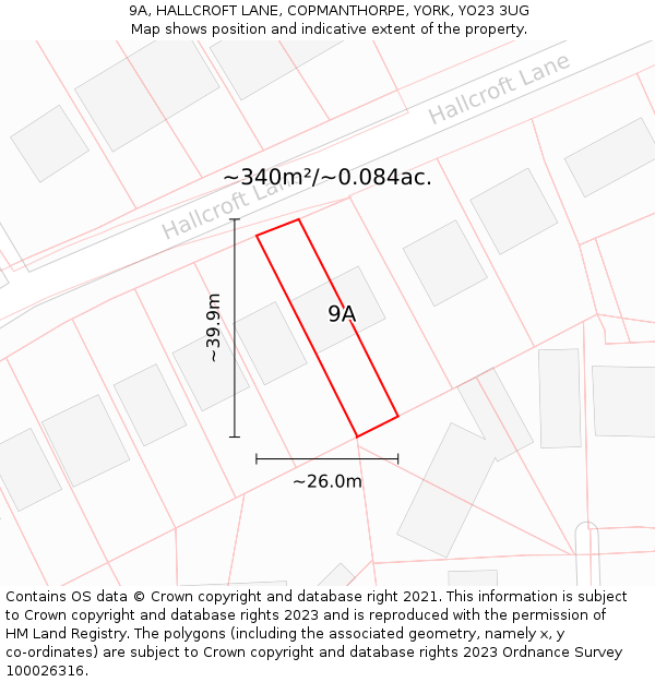 9A, HALLCROFT LANE, COPMANTHORPE, YORK, YO23 3UG: Plot and title map