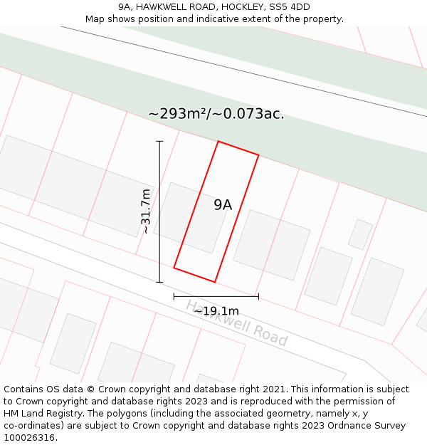 9A, HAWKWELL ROAD, HOCKLEY, SS5 4DD: Plot and title map