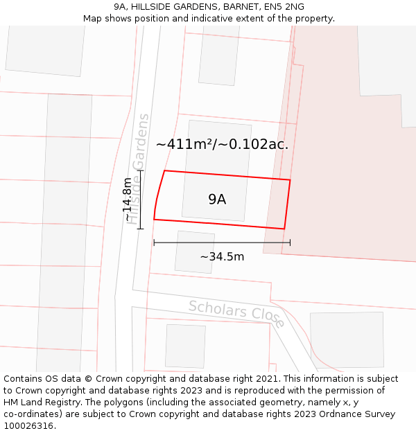 9A, HILLSIDE GARDENS, BARNET, EN5 2NG: Plot and title map