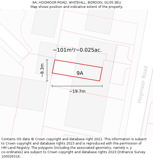 9A, HOGMOOR ROAD, WHITEHILL, BORDON, GU35 9EU: Plot and title map