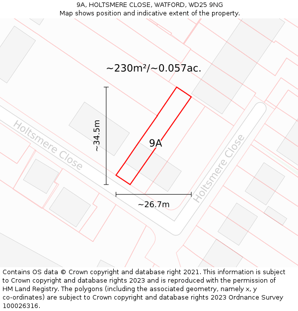 9A, HOLTSMERE CLOSE, WATFORD, WD25 9NG: Plot and title map