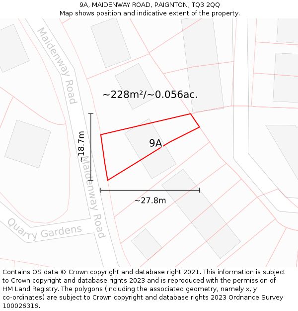 9A, MAIDENWAY ROAD, PAIGNTON, TQ3 2QQ: Plot and title map