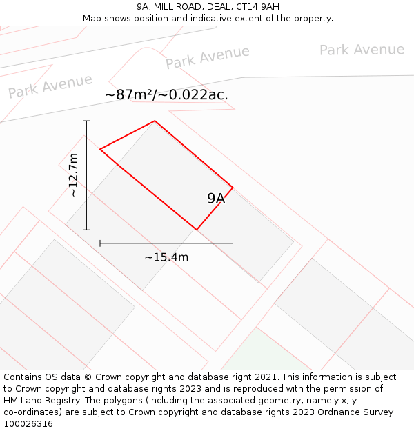 9A, MILL ROAD, DEAL, CT14 9AH: Plot and title map