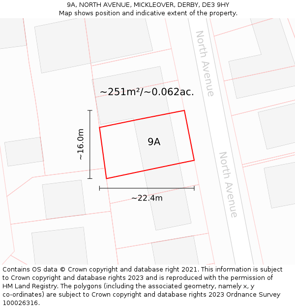 9A, NORTH AVENUE, MICKLEOVER, DERBY, DE3 9HY: Plot and title map