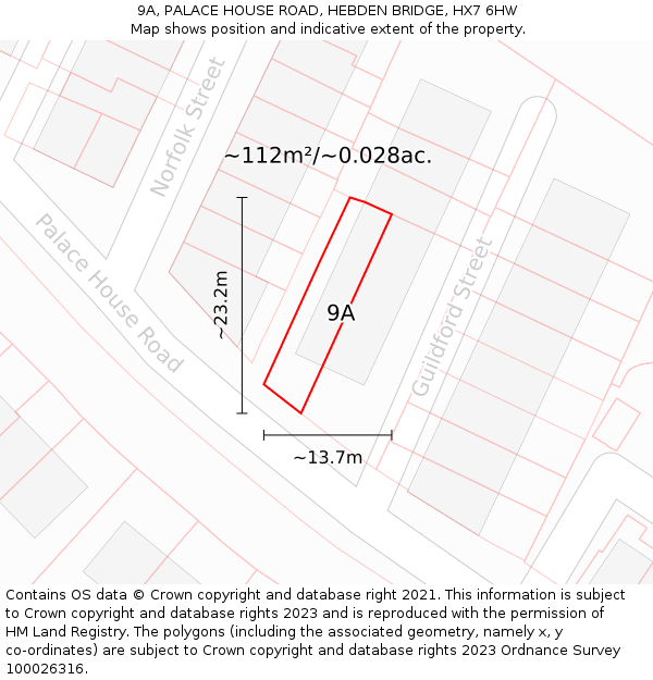 9A, PALACE HOUSE ROAD, HEBDEN BRIDGE, HX7 6HW: Plot and title map