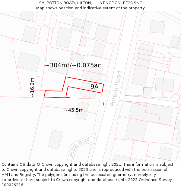 9A, POTTON ROAD, HILTON, HUNTINGDON, PE28 9NG: Plot and title map